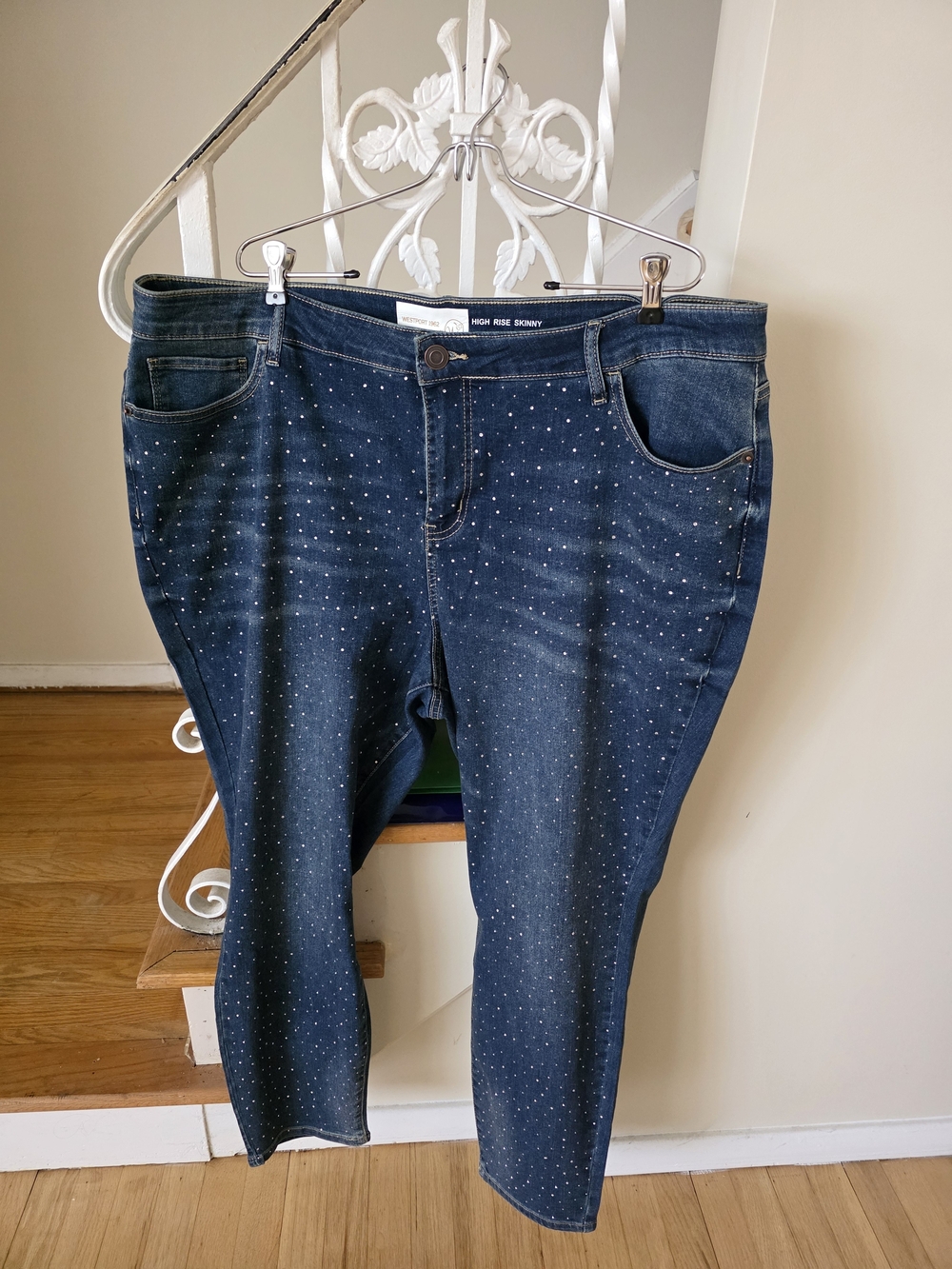 Westport Dark Blue High-Rise Skinny Jeans with Rhinestone Dots